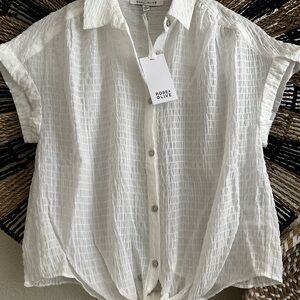 Rose & Olive White Boxy Button Down Shirt with Tie Front